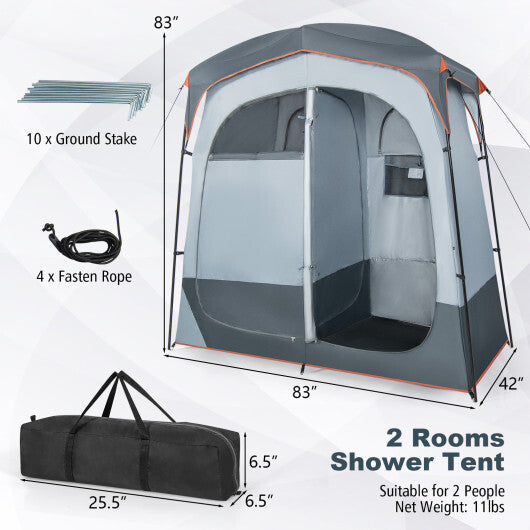 2 Rooms Oversize Privacy Shower Tent with Removable Rain Fly and Inside Pocket-Gray LuxuryLifeWay Online Store