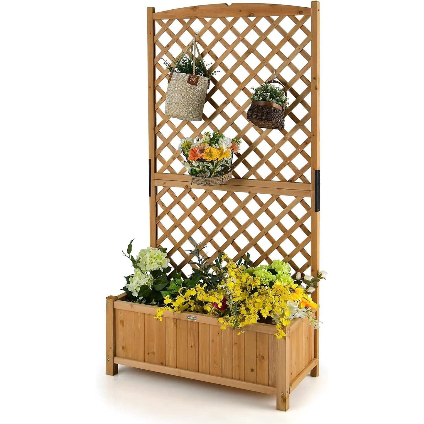 Outdoor Fir Wood Raised Garden Bed Planter Box with 71-inch High Trellis LuxuryLifeWay Online Store