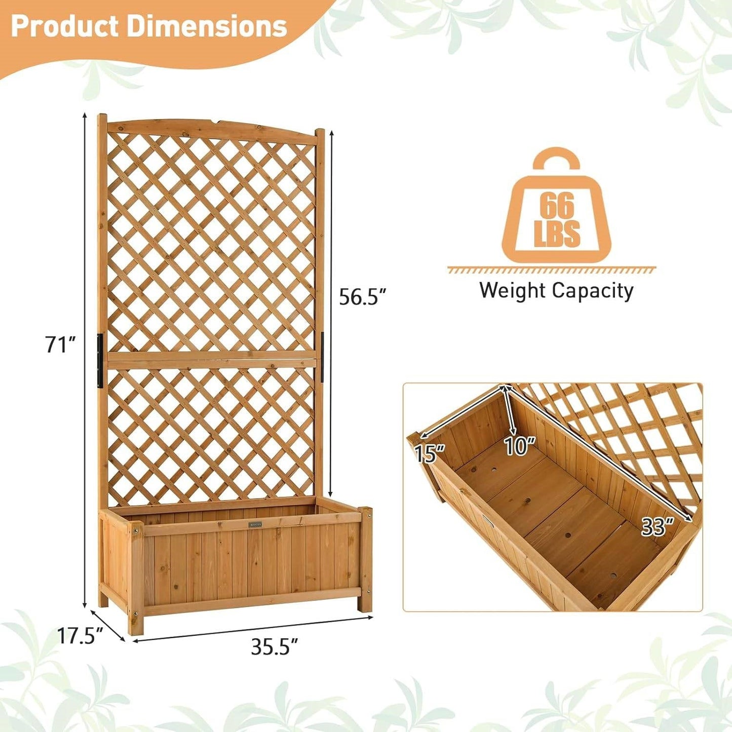 Outdoor Fir Wood Raised Garden Bed Planter Box with 71-inch High Trellis LuxuryLifeWay Online Store