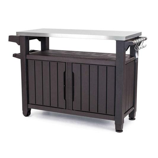 Outdoor Grill Party Caster Bar Serving Cart with Storage Dark Brown LuxuryLifeWay Online Store