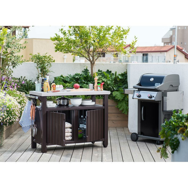 Outdoor Grill Party Caster Bar Serving Cart with Storage Dark Brown LuxuryLifeWay Online Store