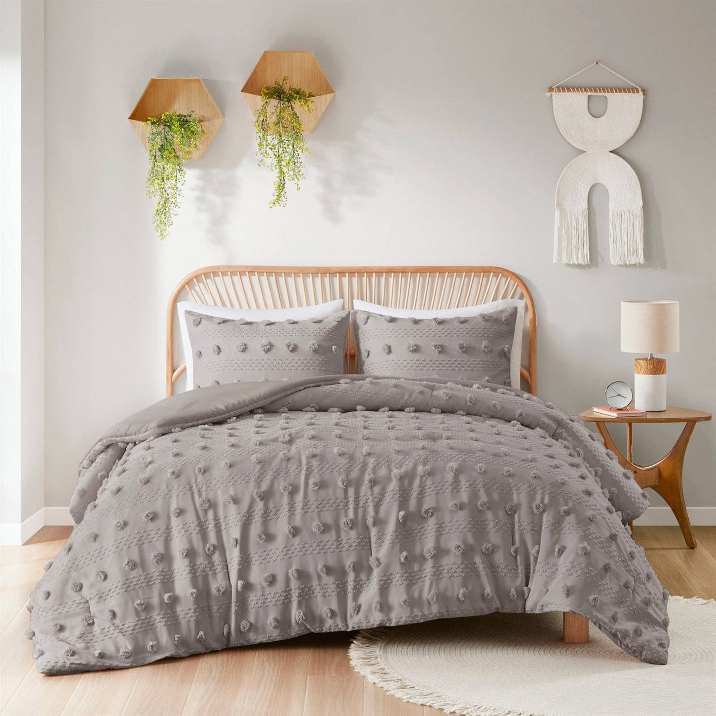 King/Cal King 3-Piece Grey Microfiber Comforter Set with Decorative Pompoms LuxuryLifeWay Online Store