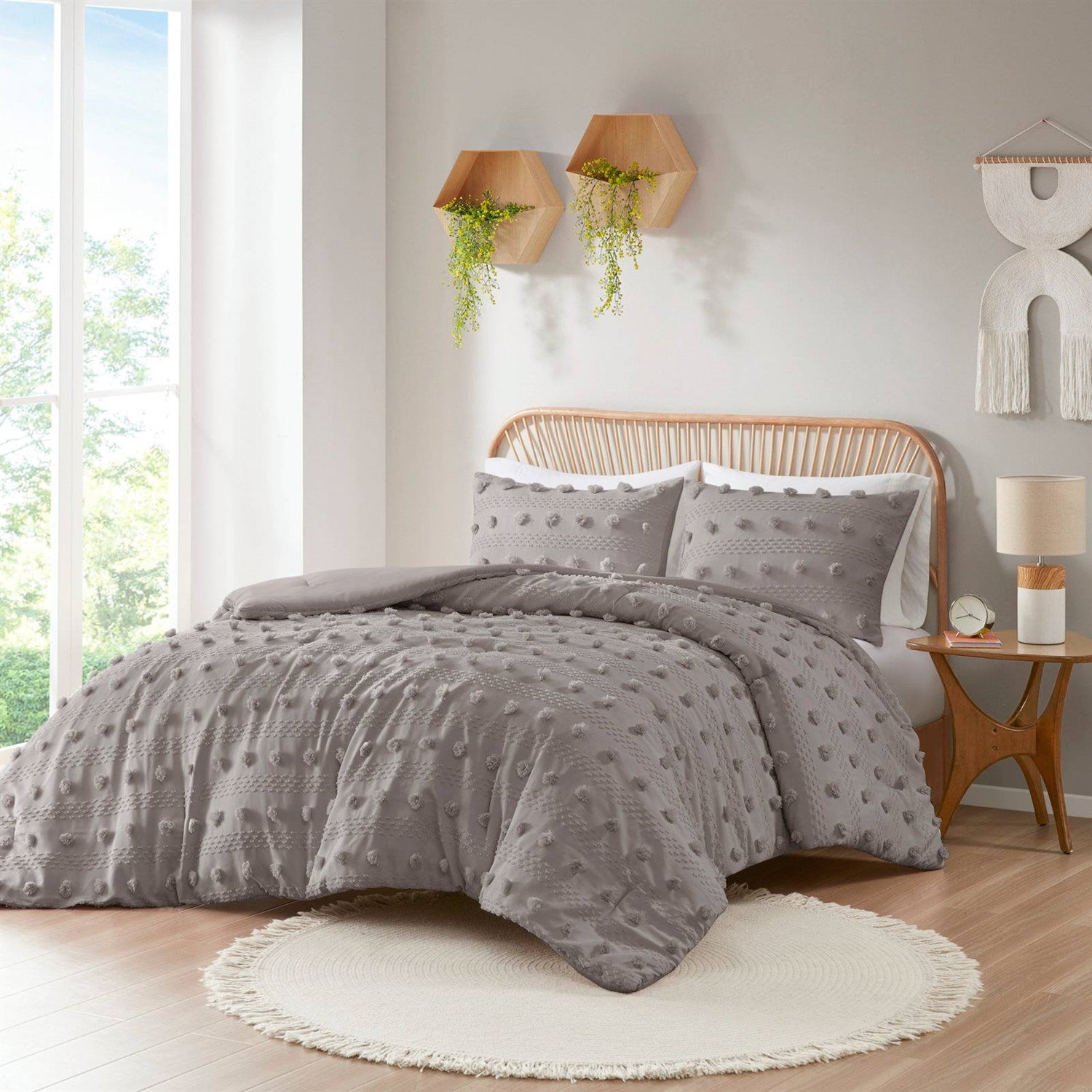 King/Cal King 3-Piece Grey Microfiber Comforter Set with Decorative Pompoms LuxuryLifeWay Online Store