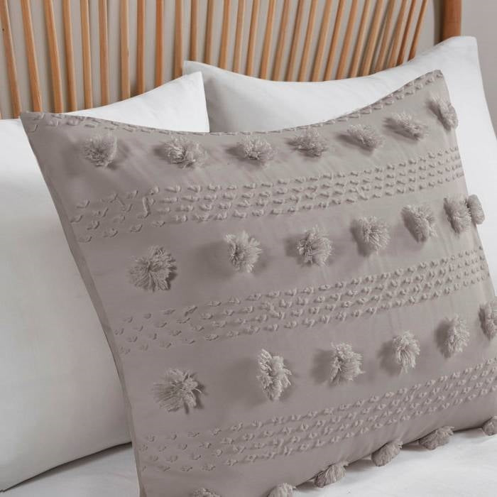 King/Cal King 3-Piece Grey Microfiber Comforter Set with Decorative Pompoms LuxuryLifeWay Online Store