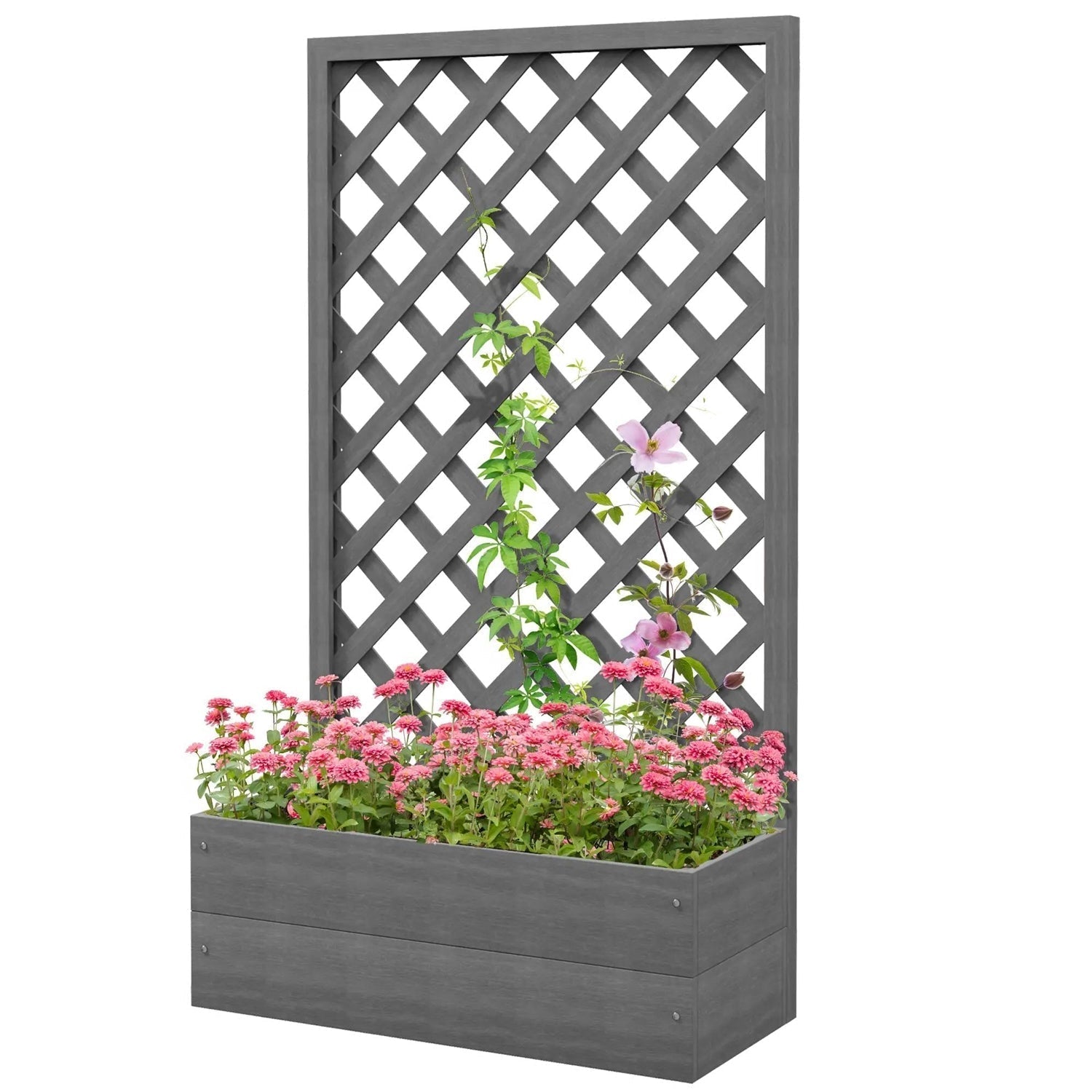 Outdoor Raised Garden Bed Planter Box with Lattice Trellis in Grey Wood Finish LuxuryLifeWay Online Store