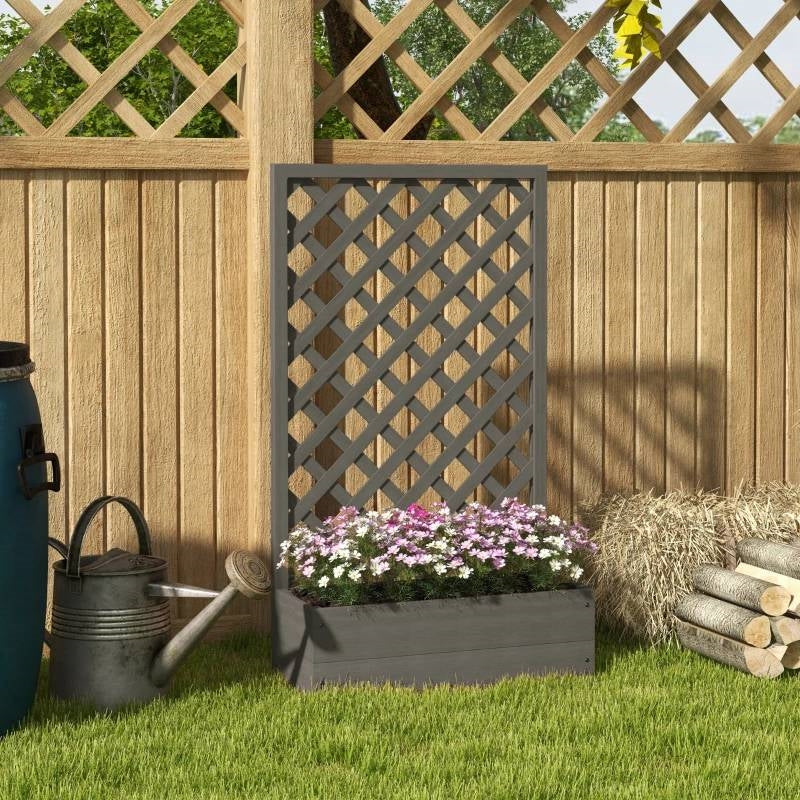 Outdoor Raised Garden Bed Planter Box with Lattice Trellis in Grey Wood Finish LuxuryLifeWay Online Store