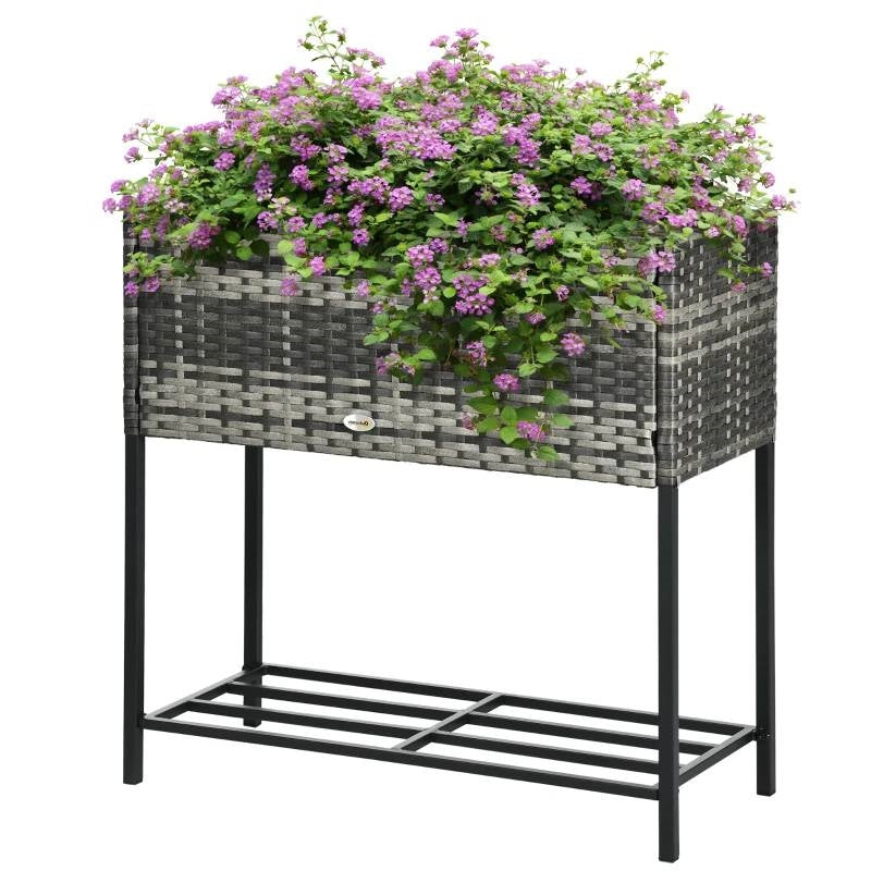 Grey Modern PE Rattan Wicker Raised Garden Bed Elevated Planter Box LuxuryLifeWay Online Store