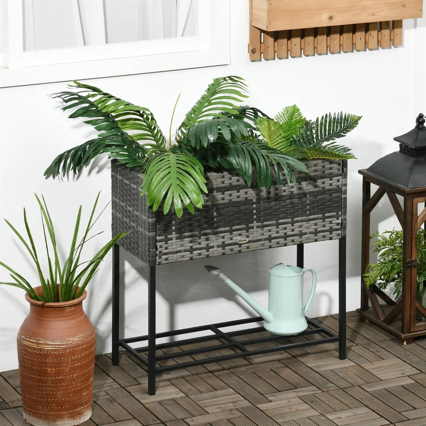 Grey Modern PE Rattan Wicker Raised Garden Bed Elevated Planter Box LuxuryLifeWay Online Store