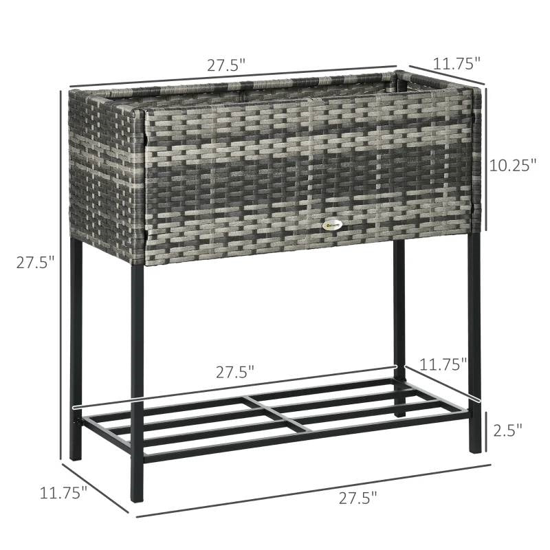 Grey Modern PE Rattan Wicker Raised Garden Bed Elevated Planter Box LuxuryLifeWay Online Store