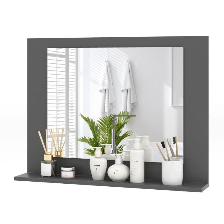 Rectangular 23 x 17 inch Bathroom Mirror with Storage Shelf in Grey Wood Finish LuxuryLifeWay Online Store