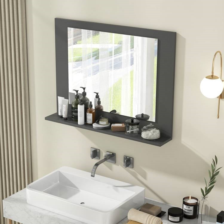 Rectangular 23 x 17 inch Bathroom Mirror with Storage Shelf in Grey Wood Finish LuxuryLifeWay Online Store