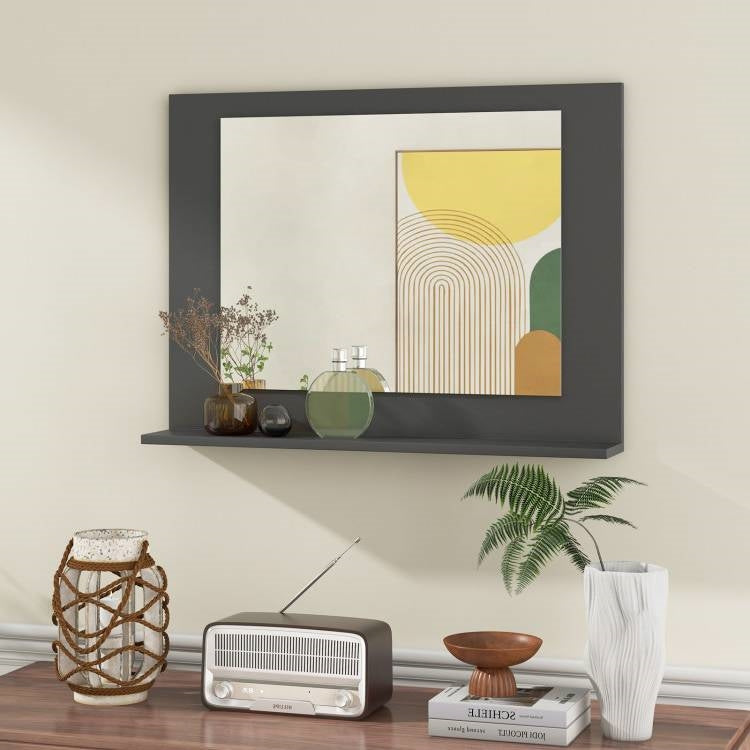 Rectangular 23 x 17 inch Bathroom Mirror with Storage Shelf in Grey Wood Finish LuxuryLifeWay Online Store