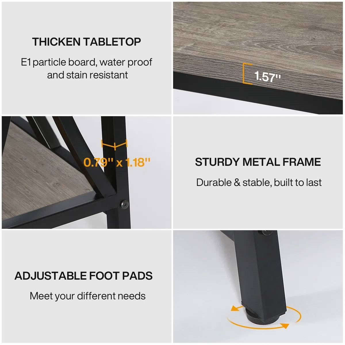 Industrial 70-inch Grey Wood Top Sofa Table with Heavy Duty Black Metal Frame LuxuryLifeWay Online Store