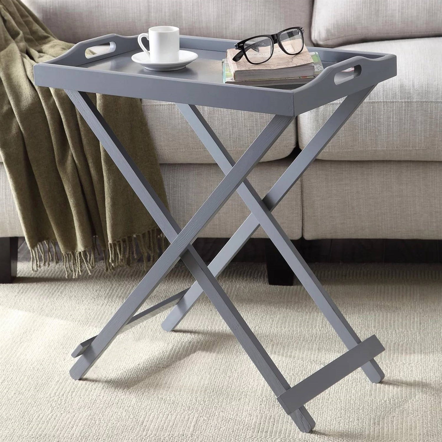 Folding TV Tray Bedside Table in Grey Wood Finish LuxuryLifeWay Online Store