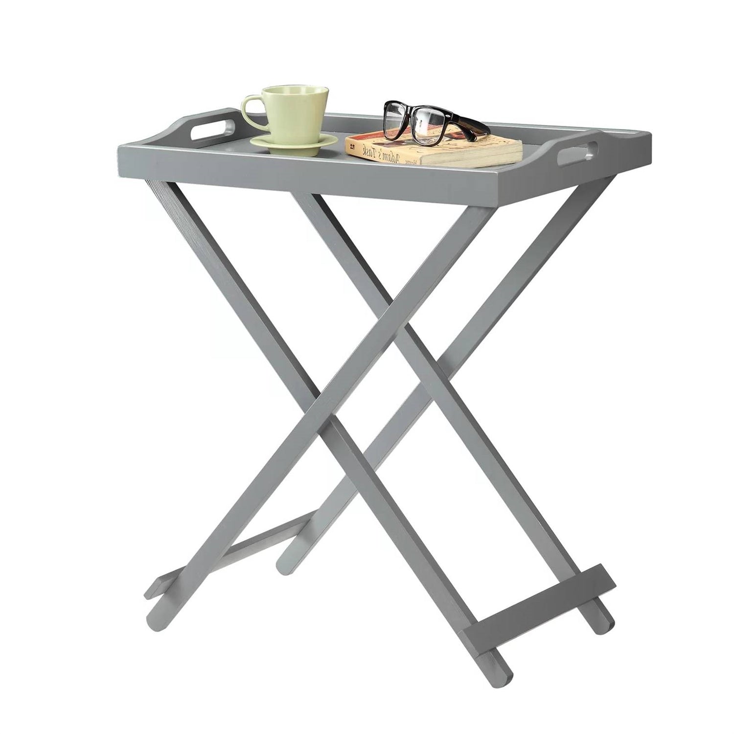 Folding TV Tray Bedside Table in Grey Wood Finish LuxuryLifeWay Online Store