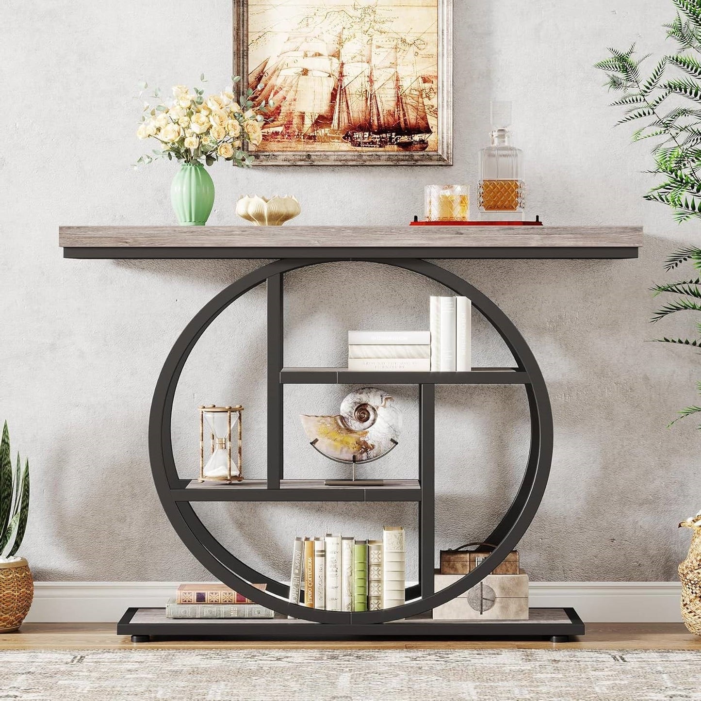 Modern 41-inch Wide Narrow Entryway Console Table with Grey Wood Finish Shelves LuxuryLifeWay Online Store