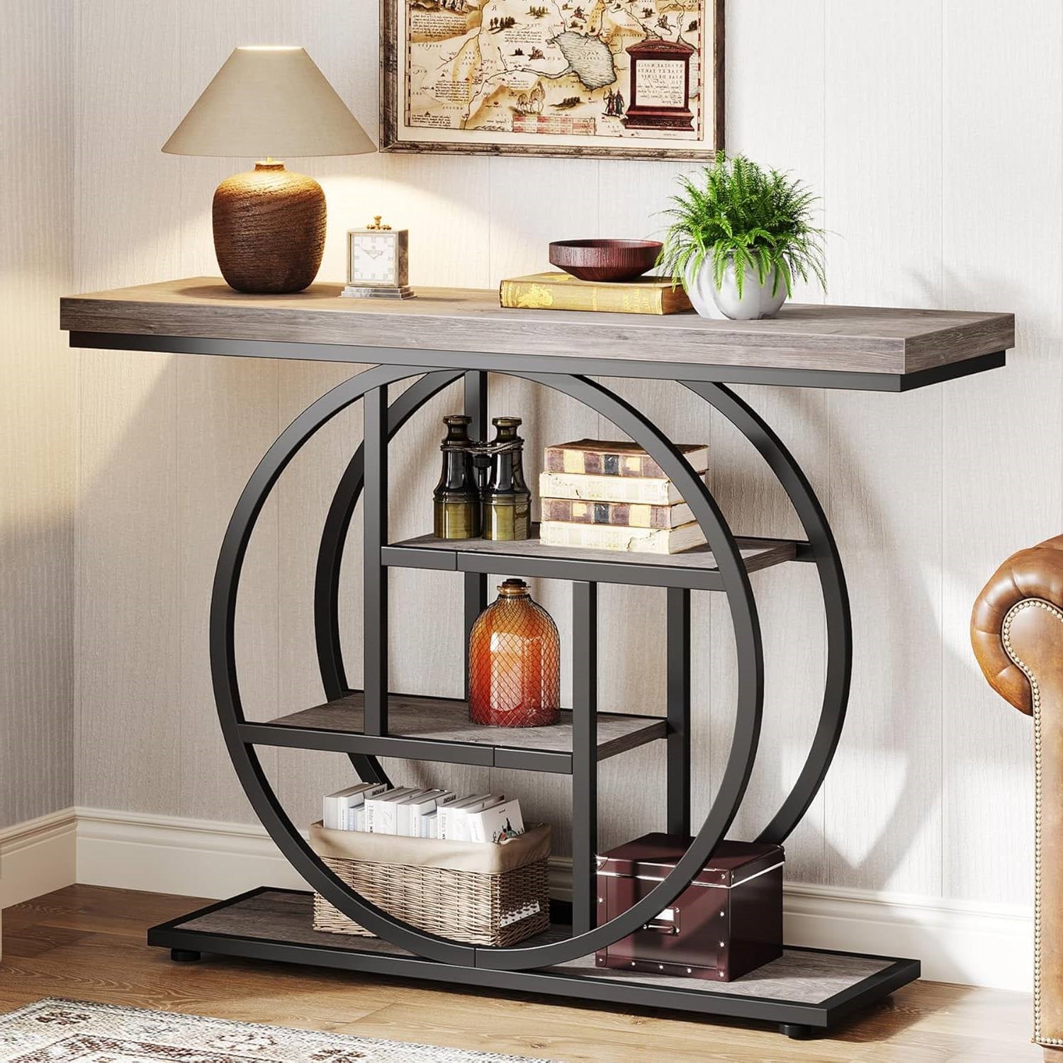 Modern 41-inch Wide Narrow Entryway Console Table with Grey Wood Finish Shelves LuxuryLifeWay Online Store