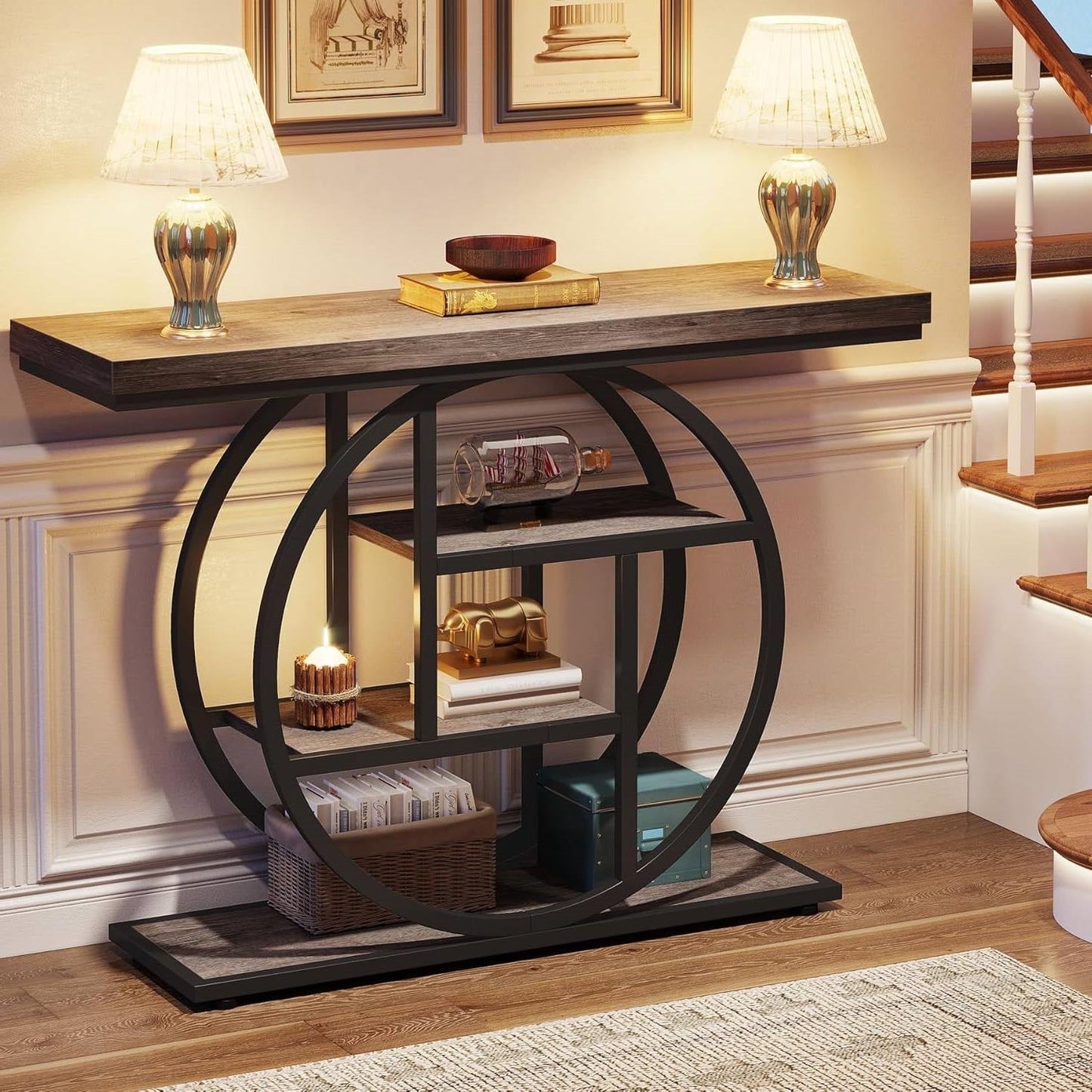 Modern 41-inch Wide Narrow Entryway Console Table with Grey Wood Finish Shelves LuxuryLifeWay Online Store