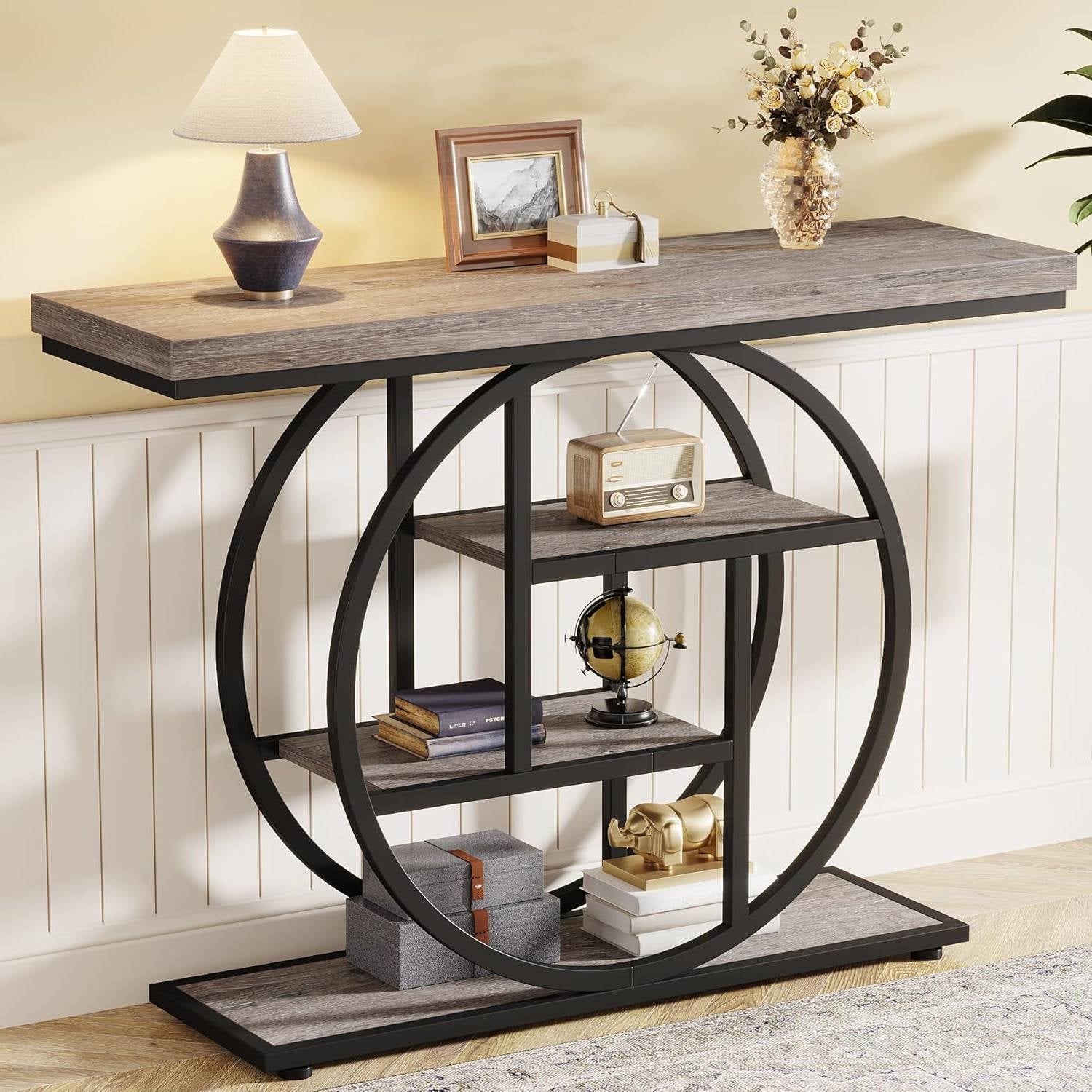 Modern 41-inch Wide Narrow Entryway Console Table with Grey Wood Finish Shelves LuxuryLifeWay Online Store