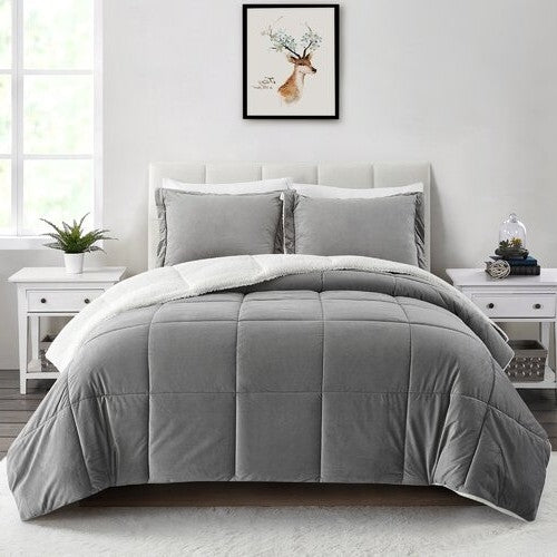 King Plush Microfiber Reversible Comforter Set in Grey LuxuryLifeWay Online Store