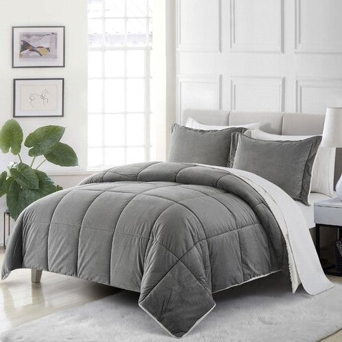 King Plush Microfiber Reversible Comforter Set in Grey LuxuryLifeWay Online Store