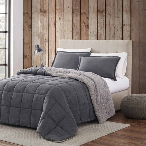 King Plush Sherpa Reversible Micro Suede Comforter Set in Gray LuxuryLifeWay Online Store