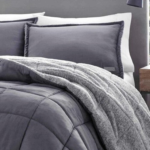 King Plush Sherpa Reversible Micro Suede Comforter Set in Gray LuxuryLifeWay Online Store