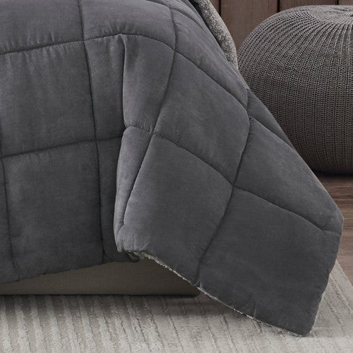 King Plush Sherpa Reversible Micro Suede Comforter Set in Gray LuxuryLifeWay Online Store