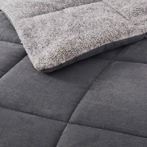 King Plush Sherpa Reversible Micro Suede Comforter Set in Gray LuxuryLifeWay Online Store