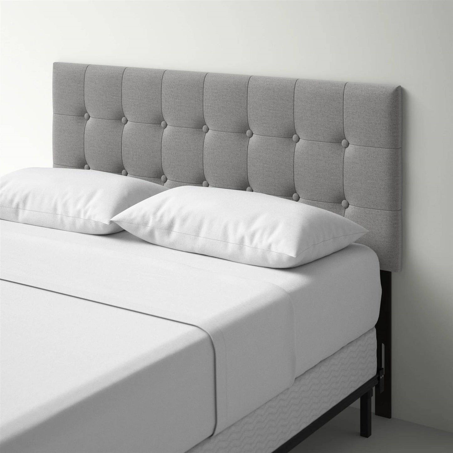 King size Mid-Century Style Button-Tufted Headboard in Grey Upholstered Fabric LuxuryLifeWay Online Store