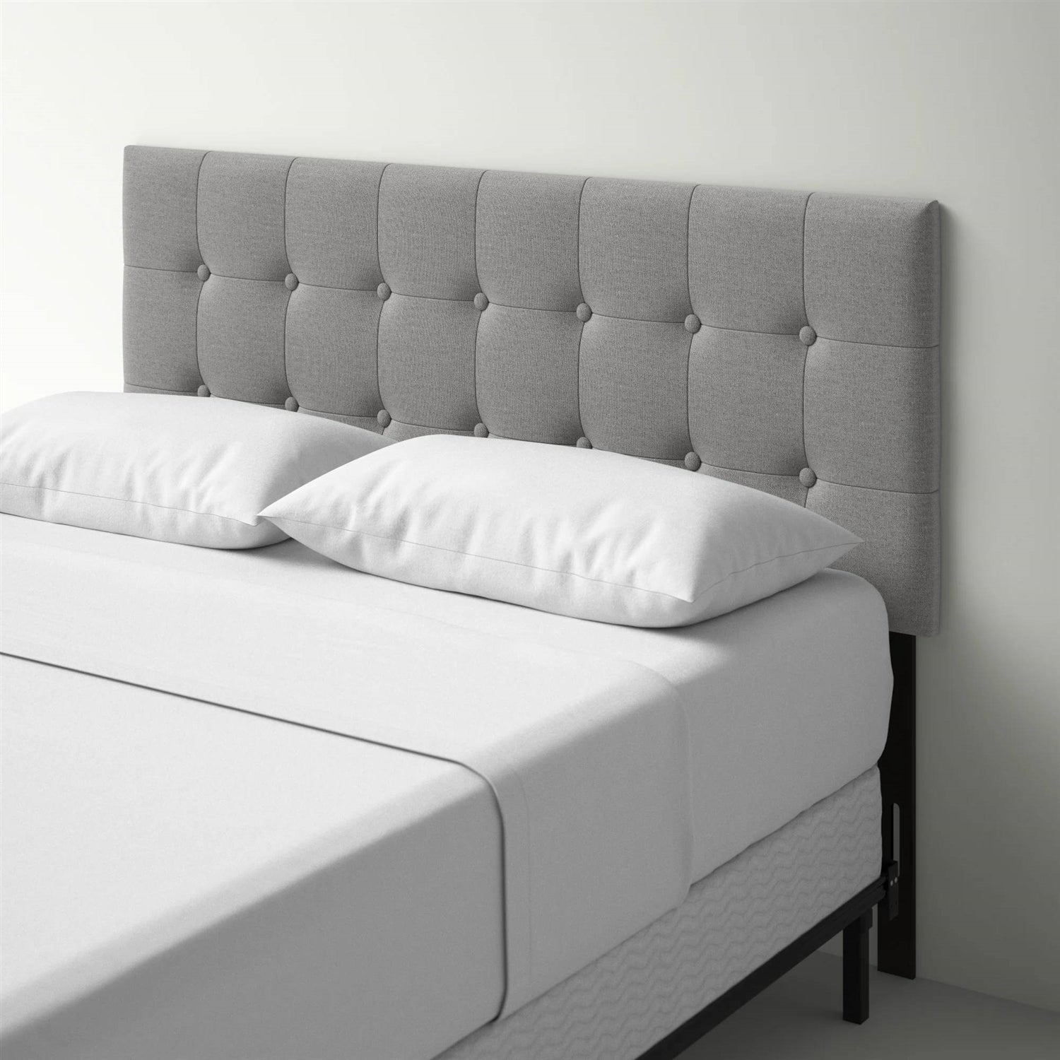 King size Mid-Century Style Button-Tufted Headboard in Grey Upholstered Fabric LuxuryLifeWay Online Store