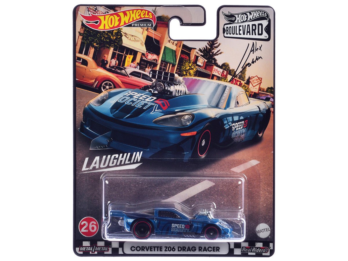 Chevrolet Corvette Z06 Drag Racer "Speed Society" Blue Metallic with Graphics "Boulevard" Series Diecast Model Car by Hot Wheels LuxuryLifeWay Online Store