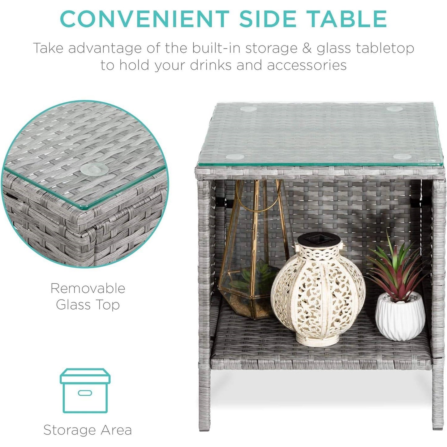 3-Piece Grey PE Wicker Outdoor Patio Furniture Dining Set w/ Navy Blue Cushions LuxuryLifeWay Online Store