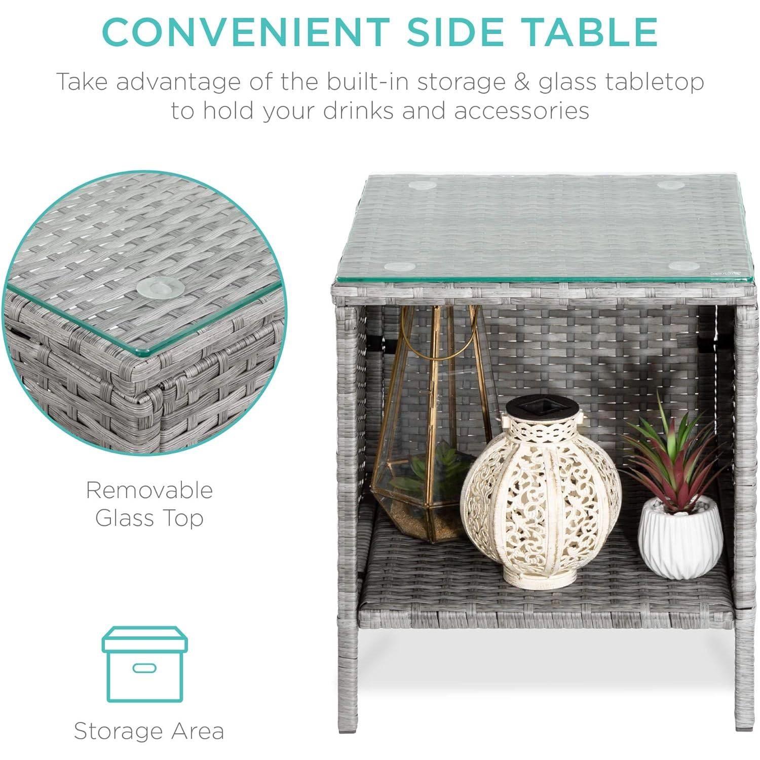 3-Piece Grey PE Wicker Outdoor Patio Furniture Dining Set w/ Navy Blue Cushions LuxuryLifeWay Online Store