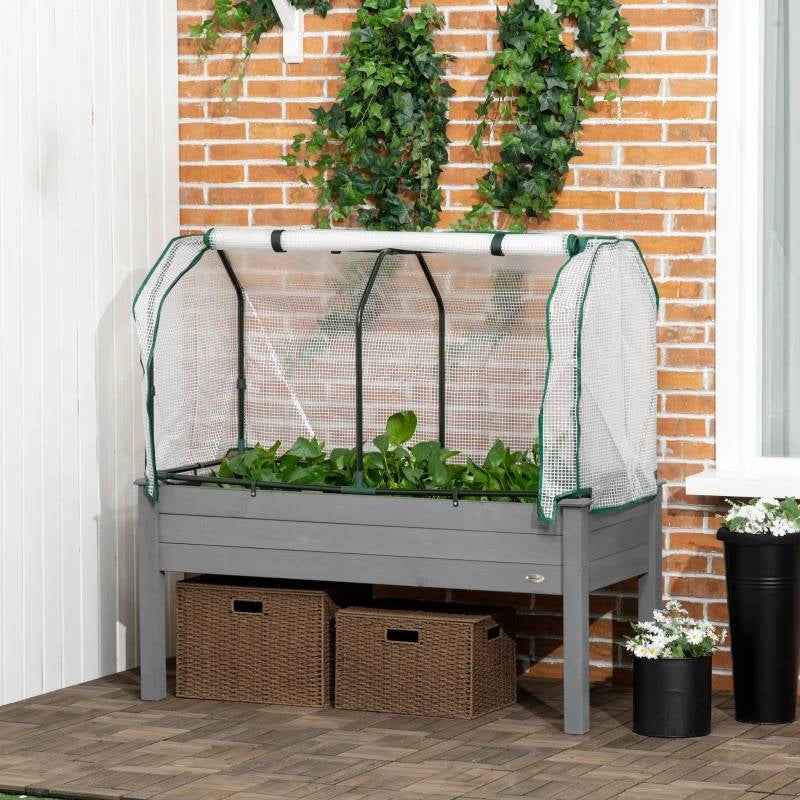Grey Wood Elevated Raised Garden Bed Planter with Greenhouse Cover LuxuryLifeWay Online Store