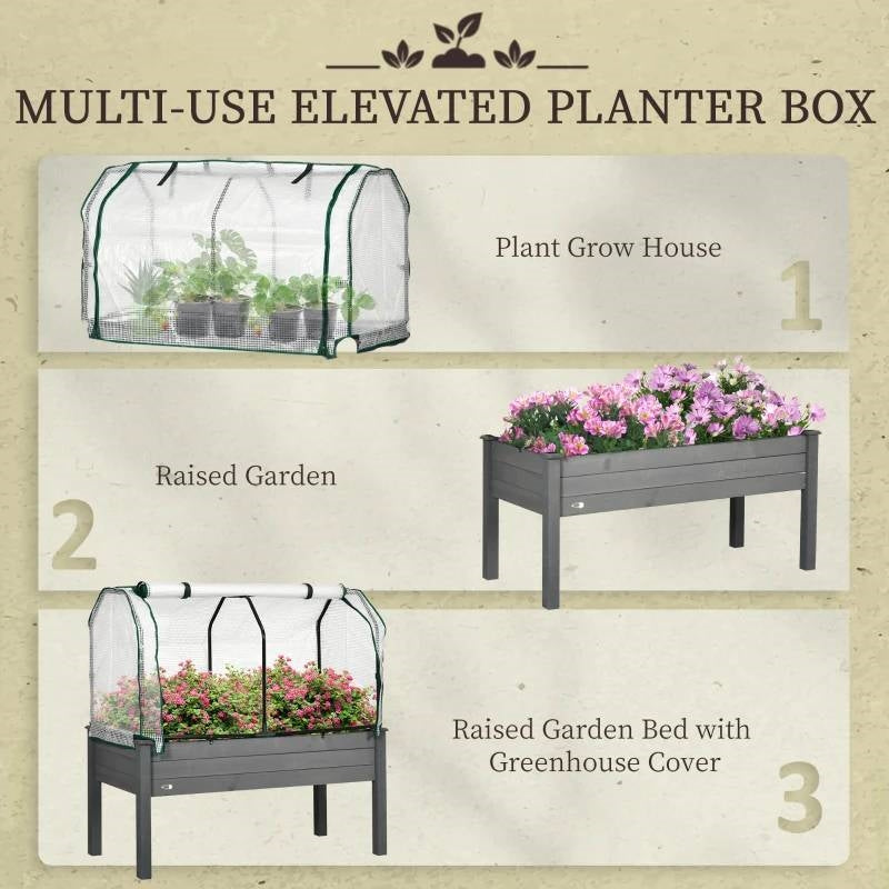 Grey Wood Elevated Raised Garden Bed Planter with Greenhouse Cover LuxuryLifeWay Online Store