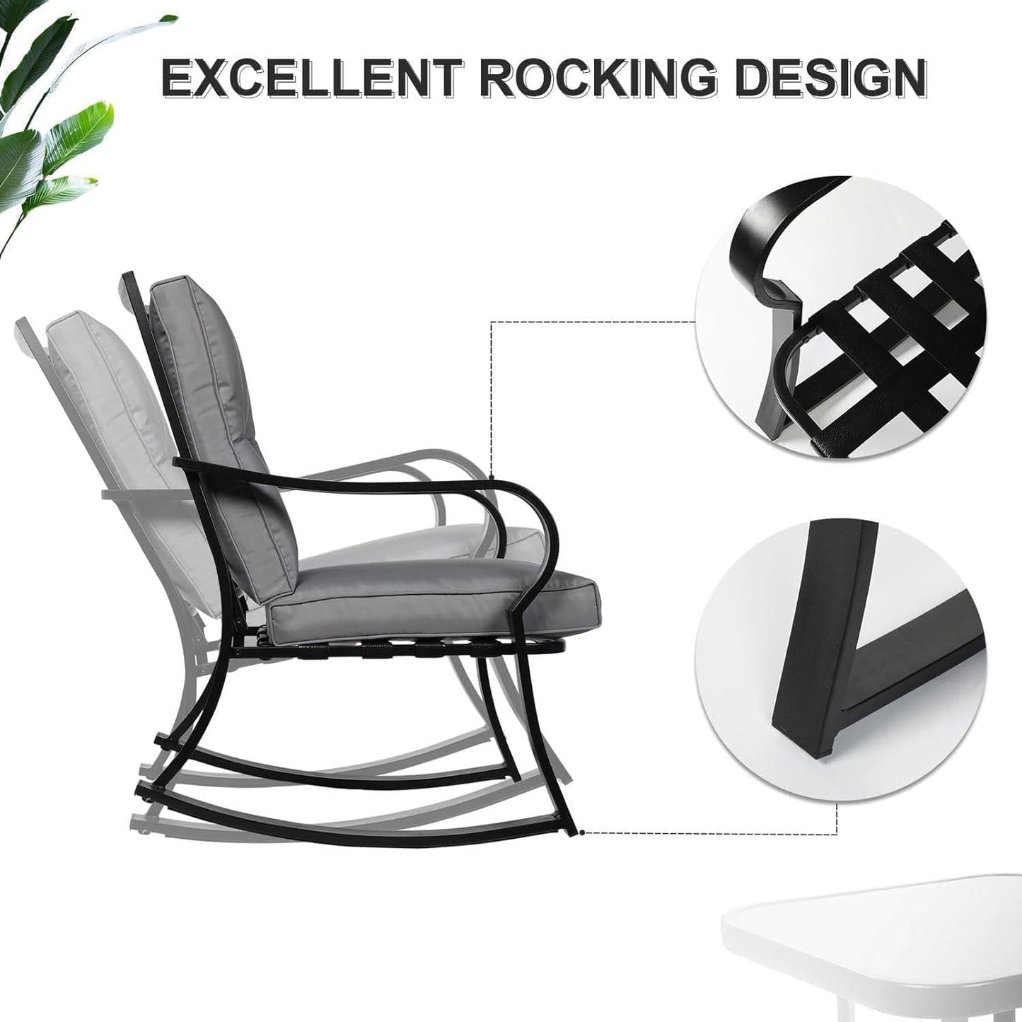 Outdoor 3-Piece Patio Furniture Table Rocking Chairs Set with Grey Cushions LuxuryLifeWay Online Store