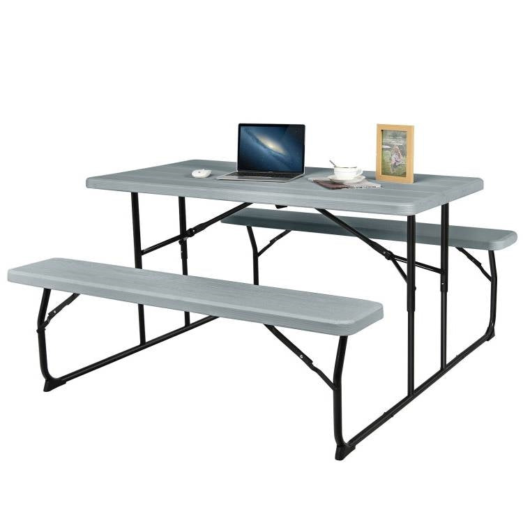 Grey Folding Picnic Table with 2 Benches Outdoor Patio Dining Set LuxuryLifeWay Online Store