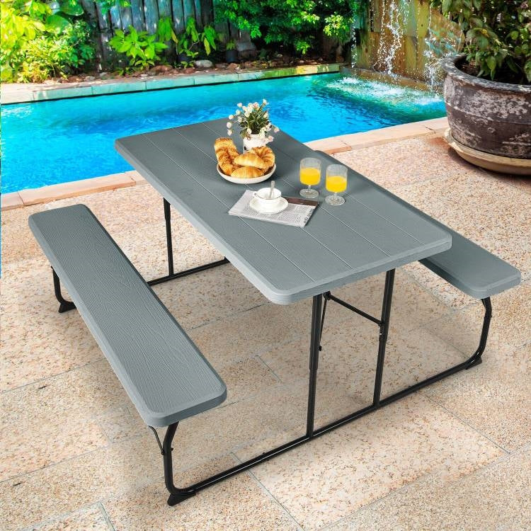 Grey Folding Picnic Table with 2 Benches Outdoor Patio Dining Set LuxuryLifeWay Online Store