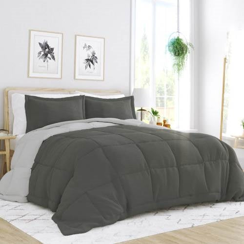 Full/Queen 3-Piece Microfiber Reversible Comforter Set in Grey / Light Grey LuxuryLifeWay Online Store