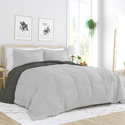 Full/Queen 3-Piece Microfiber Reversible Comforter Set in Grey / Light Grey LuxuryLifeWay Online Store