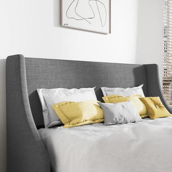 Queen Size Grey Linen Blend Upholstered Platform Bed with Wingback Headboard LuxuryLifeWay Online Store