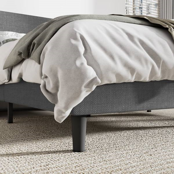 Queen Size Grey Linen Blend Upholstered Platform Bed with Wingback Headboard LuxuryLifeWay Online Store