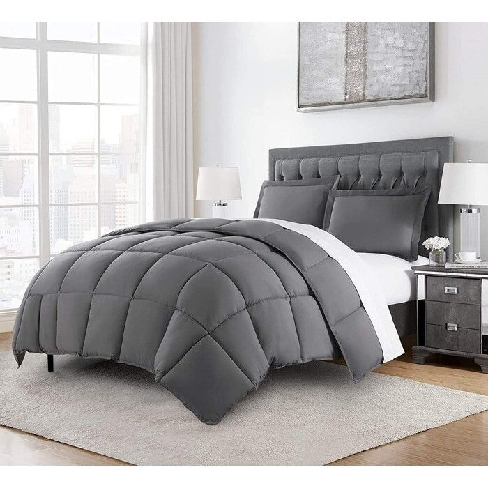 Queen Size Reversible Microfiber Down Alternative Comforter Set in Grey LuxuryLifeWay Online Store