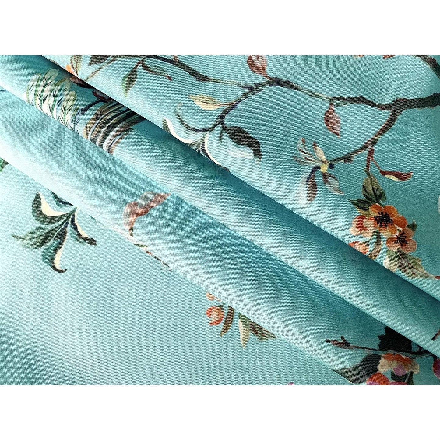 72-in. Teal Blue Green Floral Tree Bird Butterfly Japanese Style Shower Curtain LuxuryLifeWay Online Store