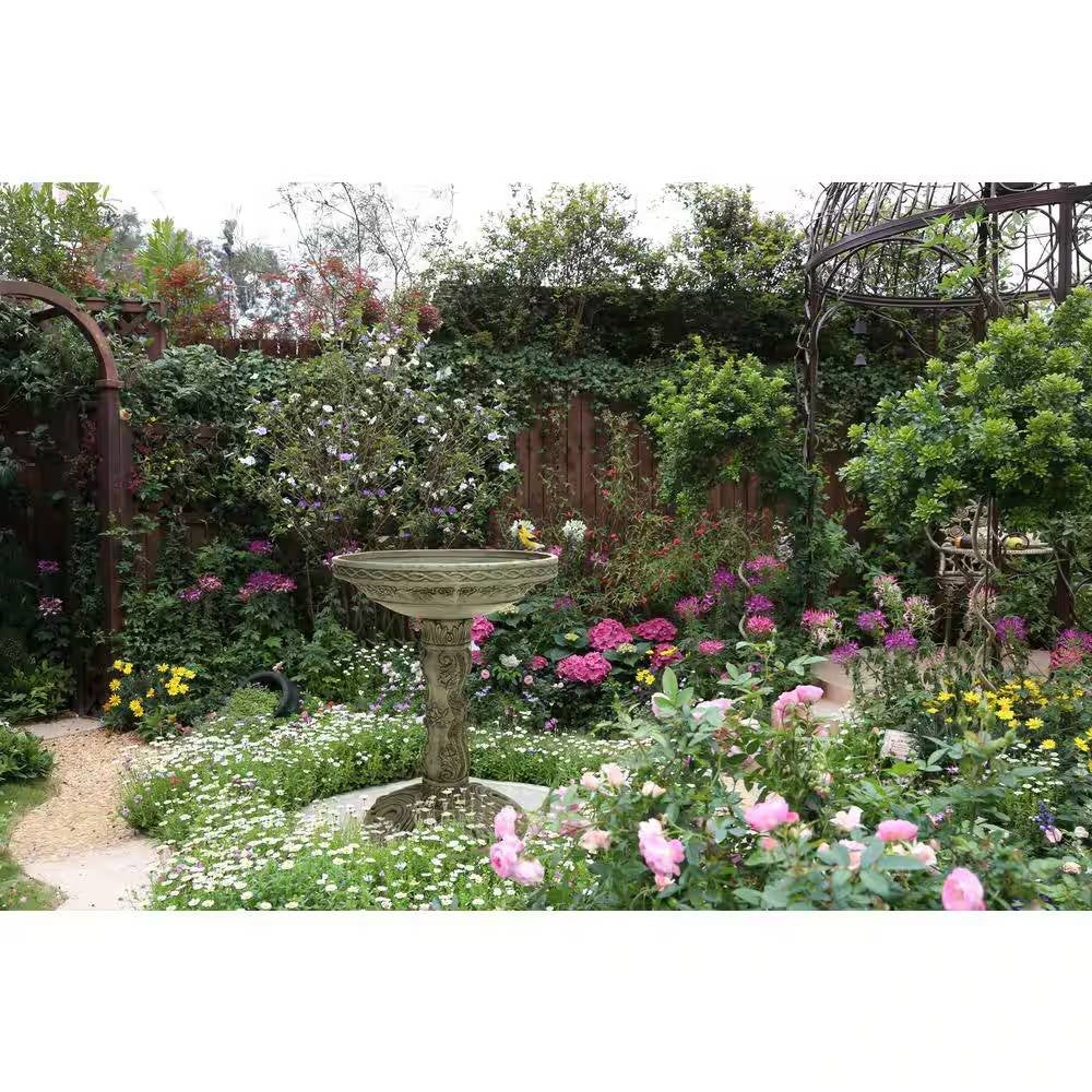 Outdoor Fiberglass Bird Bath in Aged Granite Stone Finish LuxuryLifeWay Online Store
