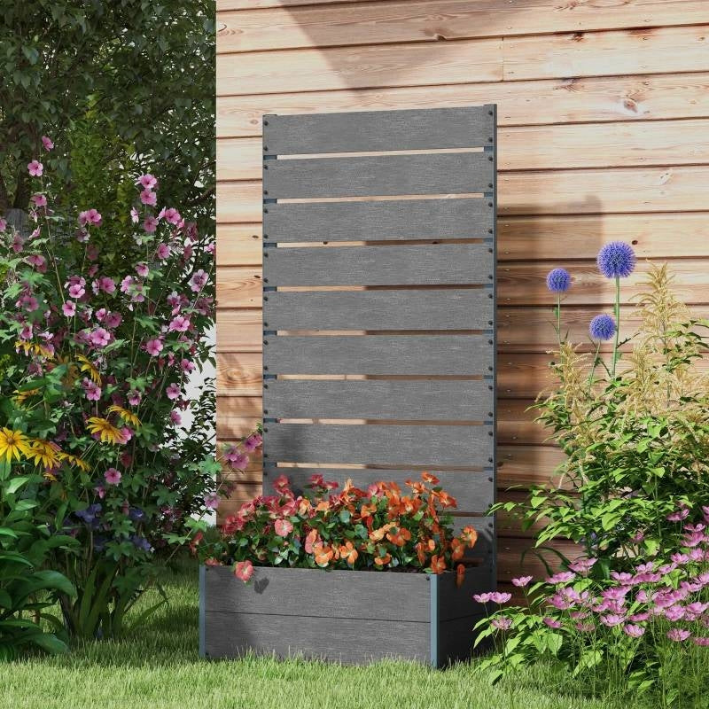 Outdoor Garden Raised Bed Planter with Slatted Fence Trellis in Grey Wood Finish LuxuryLifeWay Online Store