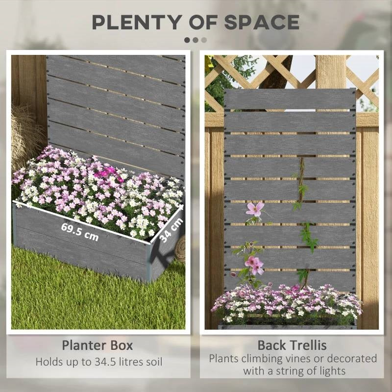 Outdoor Garden Raised Bed Planter with Slatted Fence Trellis in Grey Wood Finish LuxuryLifeWay Online Store