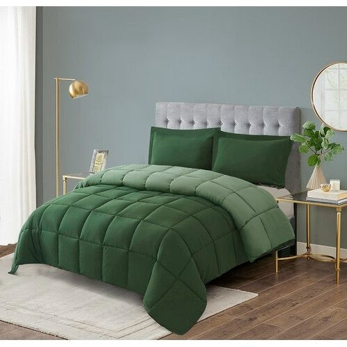 Twin/Twin XL Traditional Microfiber Reversible 3 Piece Comforter Set in Green LuxuryLifeWay Online Store