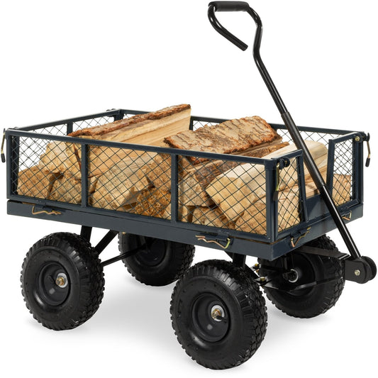 Heavy Duty Grey Steel Garden Utility Cart Wagon with Removable Sides LuxuryLifeWay Online Store